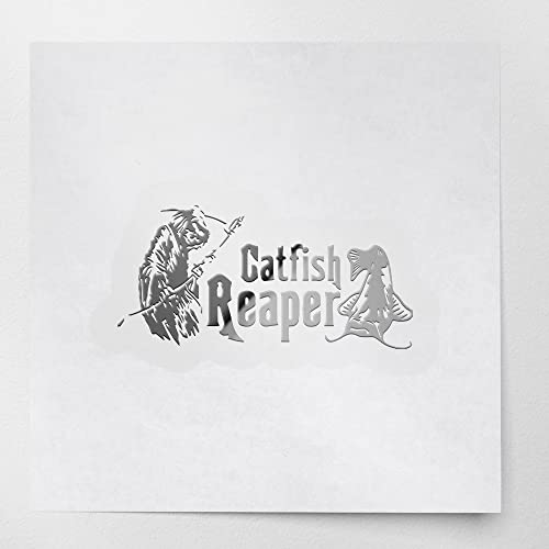 2 Pcs - No background Decal Stickers of Catfish Reaper Fishing #2 (Metallic Silver) Premium Waterproof Vinyl Decal Stickers for Laptop Phone Accessory Helmet Car Window Mug Tuber NVCSKUS570833SI090622 - color: Metallic Silver, size: 8.3'' x 4''