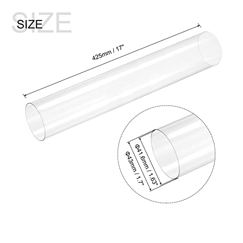 MECCANIXITY Plastic Pipe Rigid Polycarbonate Round Tube Clear 1.63"(41.6mm) ID 1.7"(43mm) OD 17" (425mm) High Impact for Lighting, Models, Water Plumbing - size: 1.63"IDx1.7"ODx17"