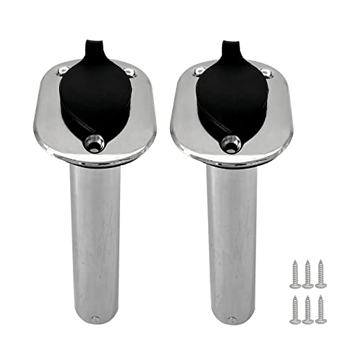 ISURE MARINE 2PCS Boat Stainless Steel Polished Fishing Rod Holder Flush Mount 15/30/90 Degree Casting Flange with Rubber Cap, Liner, Gasket PVC Cap and Inner Tube for Marine Yacht Kayak - color: 2pcs 90°