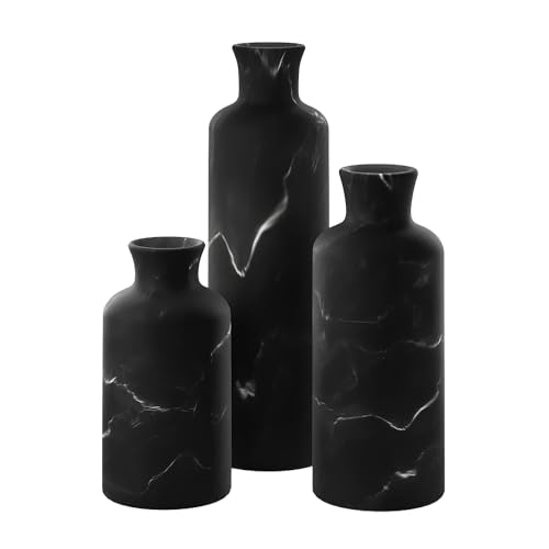 Creative Scents Black Marble Look 3pc Vase Set – Boho Vases for Decor, Modern Vases for Holding Pampas Grass, Dried/Fresh Flowers, Vases for Living Room - Kitchen, Bedroom, Office, Shelf Decor - color: Matte Black Marble Look