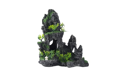 Large Fish Tank Decorations - Mountain View Aquarium Ornament with Tree House Cave Bridge,Resin, 10.24x9.45x5.12 inches, C - color: C