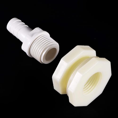 Bulkhead Fitting Adapter, 12mm Barbed x G1/2 Female ABS White, Water Tank Connector for Aquariums, Water Tanks, Tubs, Pools, 2pcs - size: 1/2" 2pcs