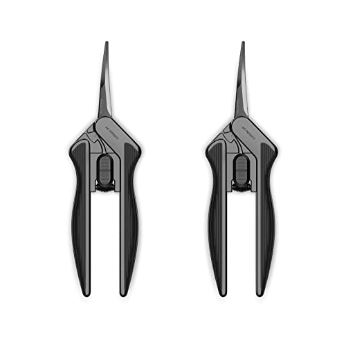 AC Infinity 6.6” Stainless Steel Curved Pruning Shear 2-Pack, Lightweight Ergonomic Design, Curved Precision Blades with Nonstick Teflon Coating for Gardening, Hydroponics, Grow Tents