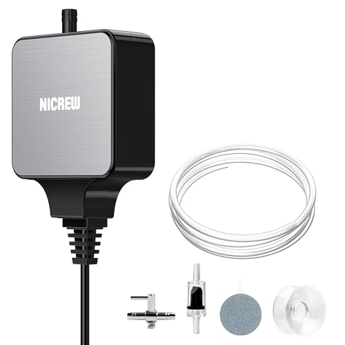 NICREW Nano Silent Aquarium Air Pump Black, Aquarium Aerator with Accessories for UP to 20 Gallon Fish Tank, Super Quiet, 0.6 L/min, 1.5 Watts - color: Black, size: up to 20 gallon