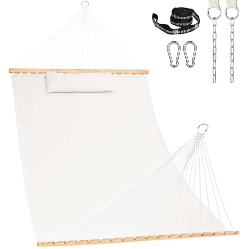 Lazy Daze Hammocks 12 FT Sunbrella Fabric Hammock Non-Fading with Spreader Bars and Free Pillow Fits for 2 Persons, All Weather and Fade Resistant for Patio Yard, 450 lbs Capacity, Cast Pumice - color: Cast Pumice