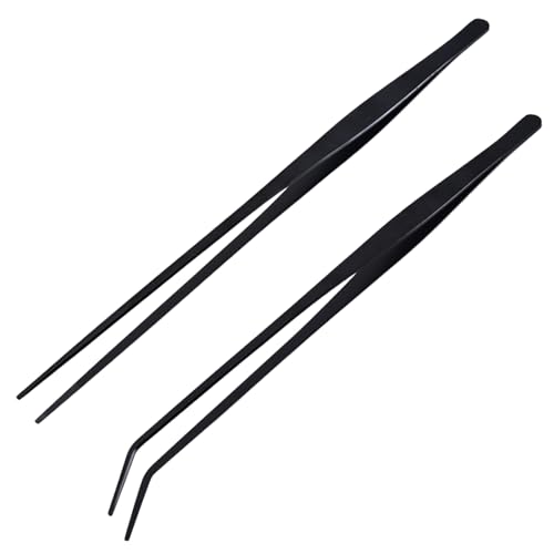 Aquatic Tweezers Set 27cm Steel Straight & Curved for Aquarium Planting and Reptiles Feeding Tool Aquascaping Plant Tweezers