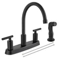 Kitchen Faucet, High Arc 360° Swivel Spout, 2-Handle 8 Inch Centerset Kitchen Sink Faucet with Side Sprayer, 3 or 4 Hole Kitchen Faucet for RV, Utility & Laundry Sink, Matte Black - color: Matte Black