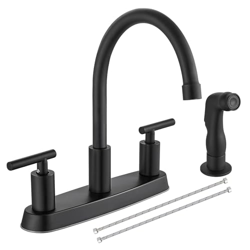 Kitchen Faucet, High Arc 360° Swivel Spout, 2-Handle 8 Inch Centerset Kitchen Sink Faucet with Side Sprayer, 3 or 4 Hole Kitchen Faucet for RV, Utility & Laundry Sink, Matte Black - color: Matte Black