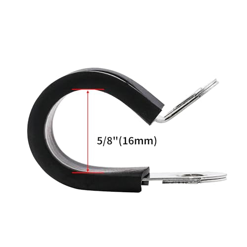 5/8" Cable Clamps, 24PCS, 304 Stainless Steel | Rubber Cushioned Insulated, Loop Pipe Wire Clamps, Riveted Reinforce, For Automotive, Plumbing, Kennel & Hose Securing - size: cable clamp-5/8"(16mm) 24pcs