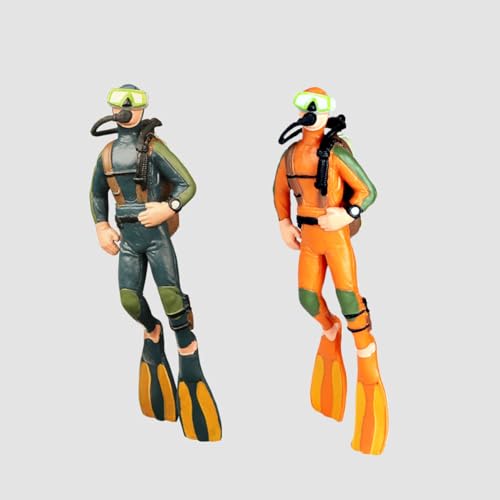 2pcs Floating Fish Tank Decorations, Cute Little Diver Aquarium Decoration Cartoon Fish Playmate with Floating Device Fish Tank Accessories - color: Deep Blue Diver Frogman (Swimming Posture)+orange Diver Frogman (Swimming Posture) Both With Fishing Line