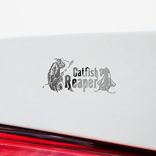 2 Pcs - No background Decal Stickers of Catfish Reaper Fishing #2 (Metallic Silver) Premium Waterproof Vinyl Decal Stickers for Laptop Phone Accessory Helmet Car Window Mug Tuber NVCSKUS570833SI090622 - color: Metallic Silver, size: 8.3'' x 4''