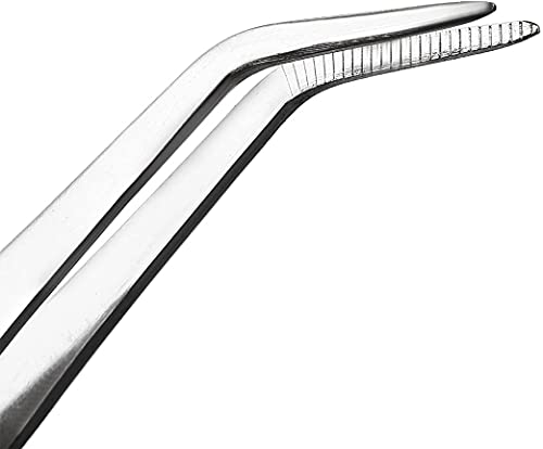 MMOBIEL Stainless Steel Tweezers 20cm / 8inch with curved 60 Degree Serrated Tip Professional Multi Purpose Tongs Tool for Industrial work, Laboratory Use, Gardening, Cooking