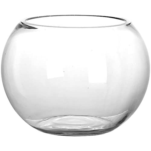 GANAZONO 7.08 Inch Small Glass Fish Bowl Round Fish Tank Desktop Aquarium Clear Glass Goldfish Bowl Hydroponic Planter for Home Office Garden Decor - size: 18x18cm