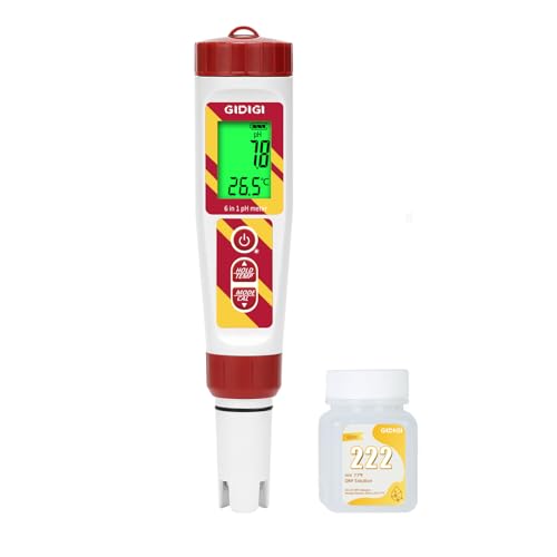 6 in 1 pH Meter Salt Tester TDS EC Pen for Pool Water | Digital Salinity Pen for Water Pool, Calibration Kits Included, High Accuracy Salinity pH ORP EC and TDS Meter - color: White