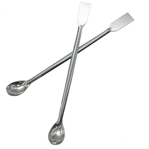 TIHOOD 10PCS 2 in 1 Stainless Steel Lab Spoon Spatula/Laboratory Sampling Spoon Mixing Spatula