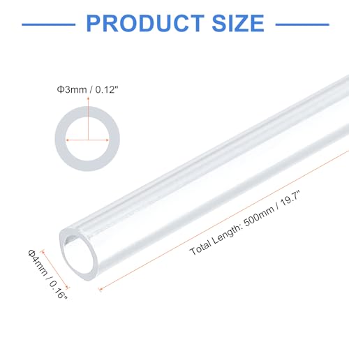 uxcell 10 Pcs Clear Plastic Rigid Tubing 3mm ID x 4mm OD, 0.5 Meters Length Round Polycarbonate Tubing for Aquarium Water Pipe, Water Cooling System, Plumbing - size: 3mm x 4mm
