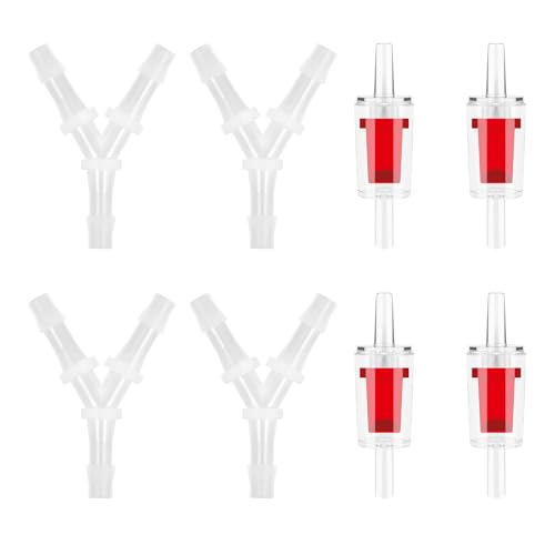 4PCS Aquarium Air Pump Connectors with Check Valve Aquarium, Y Shape 3 Way Airline Tubing Connector, Plastic Barb Equal Y Tee for 3/16 in Hose, Anti Shedding Fish Tank Tube Adapters Splitter