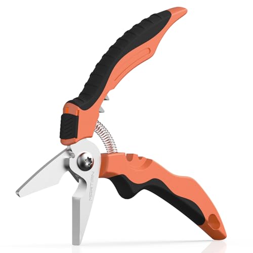 7" Curved Gravity Shears, SUS420J2 Micro-Serrated Floral Scissors, Heavy-Duty Flower Shears with Safety Lock, Ambidextrous Grip for Gardening, Crafting, Herb & Fresh Flower Cutting(Curved)