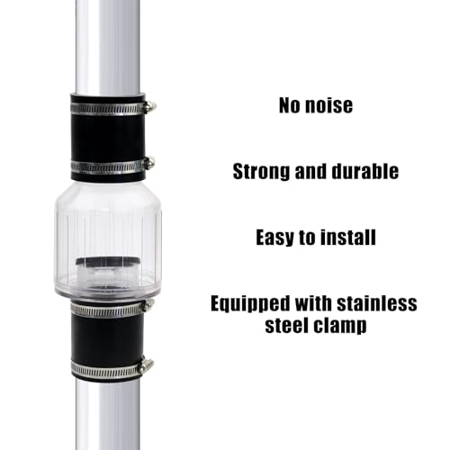 2 Inch Sump Pump Check Valve for Condensate and Sewage Pipes,Silent Check Valve for Backflow Prevention,Loaded Flapper, One-Way Drain Valve,Includes Steel Clamps Fits 2" Schedule 40 Pipe