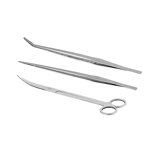 3 Pcs Stainless Steel Aquarium Tools Kit Extra Long Aquarium Tank Tweezers Scissors Aquatic Plant Tweezers for Fish Tank Plants