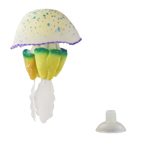 WishLotus Aquarium Jellyfish Decoration, Soft Silicone Glowing Aquarium Decorations Fluorescent Jellyfish with Suction Cup New Upgraded Simulation Aquarium Decor for Various Fish Tank (C 1, Blue) - color: Blue, style: C 1