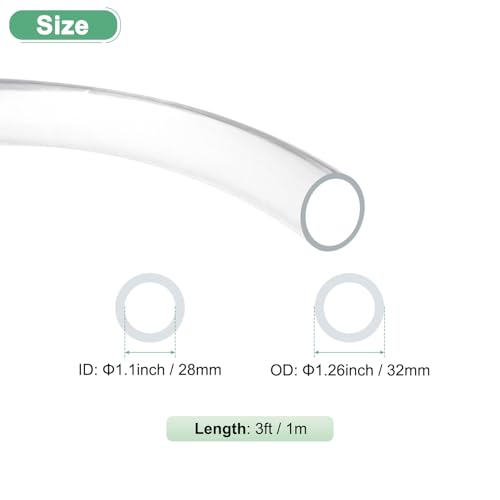 M METERXITY Clear Plastic Tubing, 1.1Inch(28mm) ID 1.26Inch(32mm) OD, 3ft(1m) Length PVC Tube Low Pressure Flexible Vinyl Tubing for Garden/Water Hose Airline Tube Aquarium - size: 1.1"×1.26"×3ft