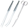 3-Piece Aquascaping Tools Set – 25cm / 9.8in Straight & Curved Long Tweezers, Scissors, Fine Tip 1mm – Aquarium Plant Care, Terrarium Tools