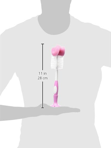Dr. Brown's Reusable Sponge Baby Bottle Cleaning Brush with Suction Cup Stand, Scrubber and Nipple Cleaner, Pink 1-Pack - color: Pink Bottle Brush, size: 1-Pack