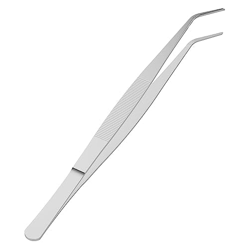 2 PCS 5 Inch Stainless Steel Tweezers with Curved Pointed Serrated Tip, Perfectly Aligned, 3/64 Inch Thickness Stainless Steel, Multipurpose Daily Garden Home Lab Craft Repairing Tool