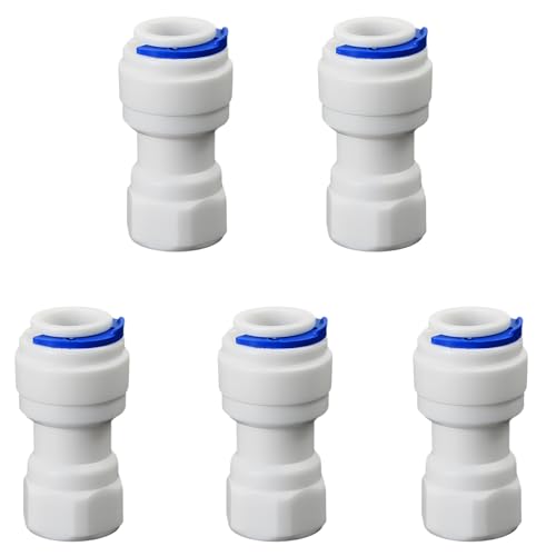 1/4" Female Thread Straight x 3/8" PE Hose Push-In Quick Connect Fitting, Plastic Connector for RO Water Filter, Beverage Dispenser & Water Filtration System, 5 PCS, 1/4" Thread Not 9/16" - style: 1/4" Female Thread to 3/8" Quick-Connect Straight