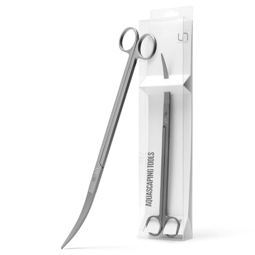 UNS Aquascaping Tools - Stainless Steel, Rust Resistant, Freshwater Planted Tank, Saltwater Reef Aquarium Maintenance Accessory - Trimming Stems & Carpets, Coral Cutting - Curved Scissors, Grey