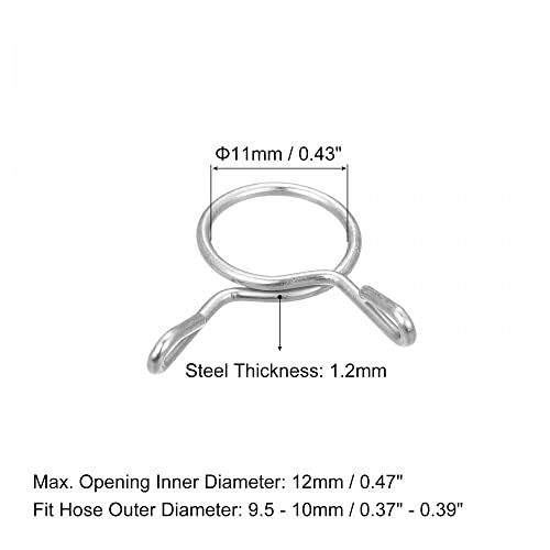 uxcell Fuel Line Hose Clips, 20pcs 11mm ID Fit 12.5-13mm OD Hose 304 Stainless Steel Water Pipe Air Tubing Spring Hose Clamps for Motorcycle Scooter - size: 11mm
