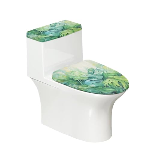 Toilet Tank Lid Cover Replacement with Elastic Bottom Easy to Clean Toilet Covers 2 Pcs Set Universal Fit Toilet Top Covers Bathroom Decoration, Green Monstera Leaf - color: Green Monstera Leaf