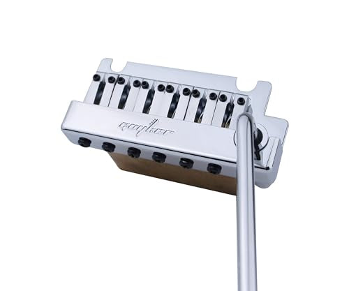 Guyker Guitar Tremolo Bridge String Spacing 10.8MM with Brass Saddle and Brass Block & Bridge Stud, Spring and Claw, Pop-In Vibrato Bar, Complete Install Kit, GG1009 Chrome - color: Chrome, String Space 10.8mm