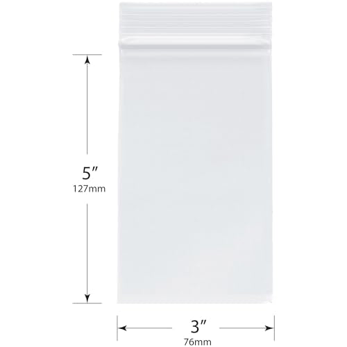 Plymor 3" x 5" (Case of 8,000), 2 Mil Zipper Reclosable Plastic Bags - size: 3" x 5" (8,000 Count)