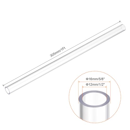 uxcell Clear Rigid Tubing 12mm(1/2") ID x 16mm(5/8") OD x 1Ft(305mm) Length Round Plastic Polycarbonate Tube - size: 12mmx16mm