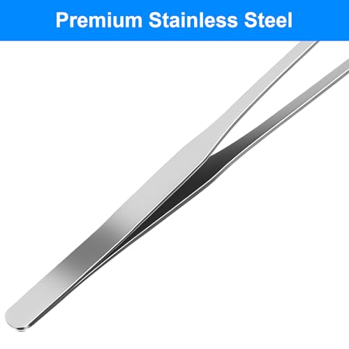 2 Pcs Reptile Feeding Tongs, 10.6IN Straight & Curved Extra Long Tweezers, Premium Stainless Steel Feeding Tools for Bearded Dragon, Lizards, Snakes, Aquarium & Terrarium