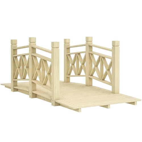Outsunny 5 ft. Wooden Garden Bridge with Safety Rails, Backyard Bridge Footbridge for Ponds, Creeks, Streams, Nature Wood - color: Nature Wood