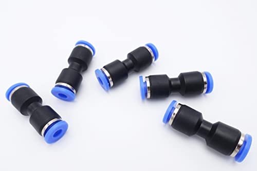 Push to Connect Fitting 5/32" Tube OD, Pneumatic Air Water Straight Union Two Way Connector/Coupler (Pack of 5) - size: 5/32 inch - 5/32 inch
