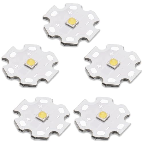 5Pcs 3W White Full Spectrum 3535 SMD High Power LED Chip with Aluminum Plate 20mm Star PCB Base Heat Sink for Outdoor Light (120deg,White 6000K-8000K,DC 3.0-3.4V,700mA,HCRI-Ra80) - color: White6000-8000k