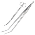 VORESTIC 2PCS 15" Curved Aquarium Tweezers Long and 9.8" Aquarium Scissors, Feeding Tongs and Scissors with Protective Cap, Stainless Steel Aquascaping Tools for Plant Trimming and Reptile Feeding