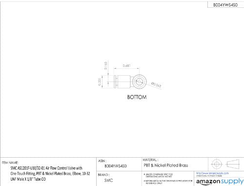 SMC AS1201F-U10/32-01 Air Flow Control Valve with Push-to-Connect Fitting, PBT & Nickel Plated Brass, Elbow, 10-32 UNF Male x 1/8" Tube OD