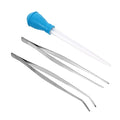 ibasenice 3pcs Aquarium Cleaning Tool Set Stainless Steel Tweezers Serrated Tips for Fish Tank Maintenance Includes Straight Curved Tweezers and Siphon Vacuum Tool