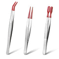 3 PCS Tweezers with Rubber Tips - Long Tweezers for Crafts Stainless Steel Bent Flat and Pointed Precision Tweezer for Stamps Coins Jewelry Crafts Industrial Electronic Lab