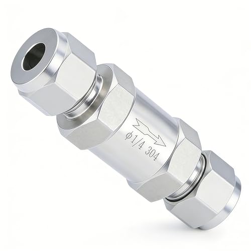 304 Stainless Steel Compression Check Valve, 1/4" OD One Way Backflow Prevention Non-Return Valve, 1pc ﻿ - size: 1/4" OD
