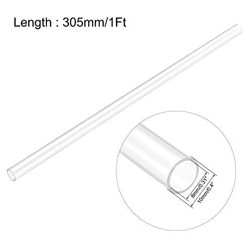 uxcell Clear Rigid Tubing 8mm(5/16'') ID x 10mm(25/64'') OD x 1Ft Length Round Plastic Polycarbonate Tube - size: 8mmx10mm