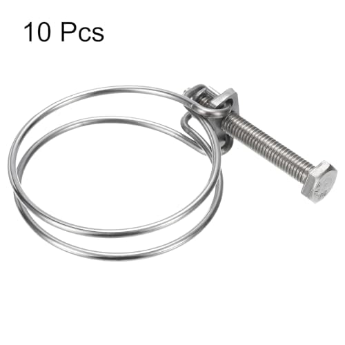 uxcell 10Pcs Double Wire Hose Clamp, 58-65mm Adjustable Stainless Steel Wire Hose Clips with M8 Bolt for Dust Collection Hose, Pump Hose Pipe - size: 58-65mm
