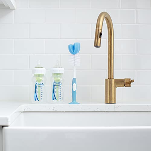 Dr. Brown's Reusable Sponge Baby Bottle Cleaning Brush with Suction Cup Stand, Scrubber and Nipple Cleaner, BPA-Free, Blue, 1-Pack - color: Blue Bottle Brush, size: 1-Pack