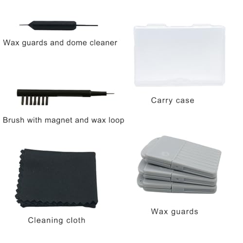 Hearing Aid Wax Guards Filters Cerumen Stop Wax Traps for Phonak, Unitron, Widex Hearing Aids Cleaner with Cleaning Brush Kit Tools and Carry Case 3 Packs/24 Filters