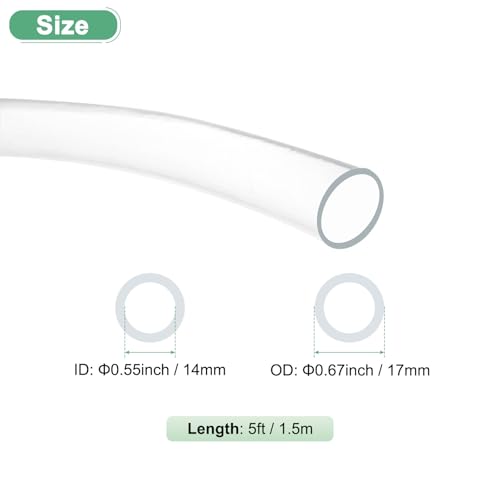 M METERXITY Clear Plastic Tubing, 0.55Inch(14mm) ID 0.67Inch(17mm) OD, 5ft(1.5m) Length PVC Tube Low Pressure Flexible Vinyl Tubing for Garden/Water Hose Airline Tube Aquarium - size: 0.55"×0.67"×5ft